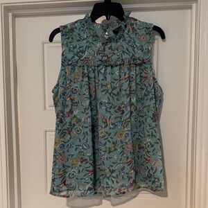 Floral Print Sleeveless Blouse - Teal